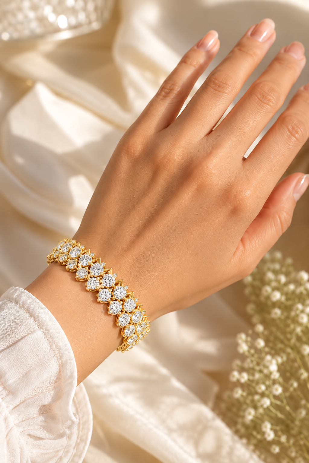 Tresora Three-Row Round Lab Grown Diamond Statement Bracelet