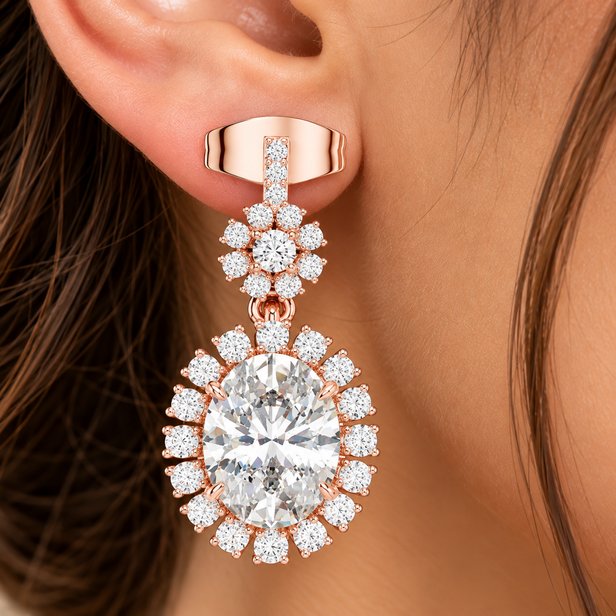 Celestine Bloom Oval Lab-Grown Diamond Drop Earrings