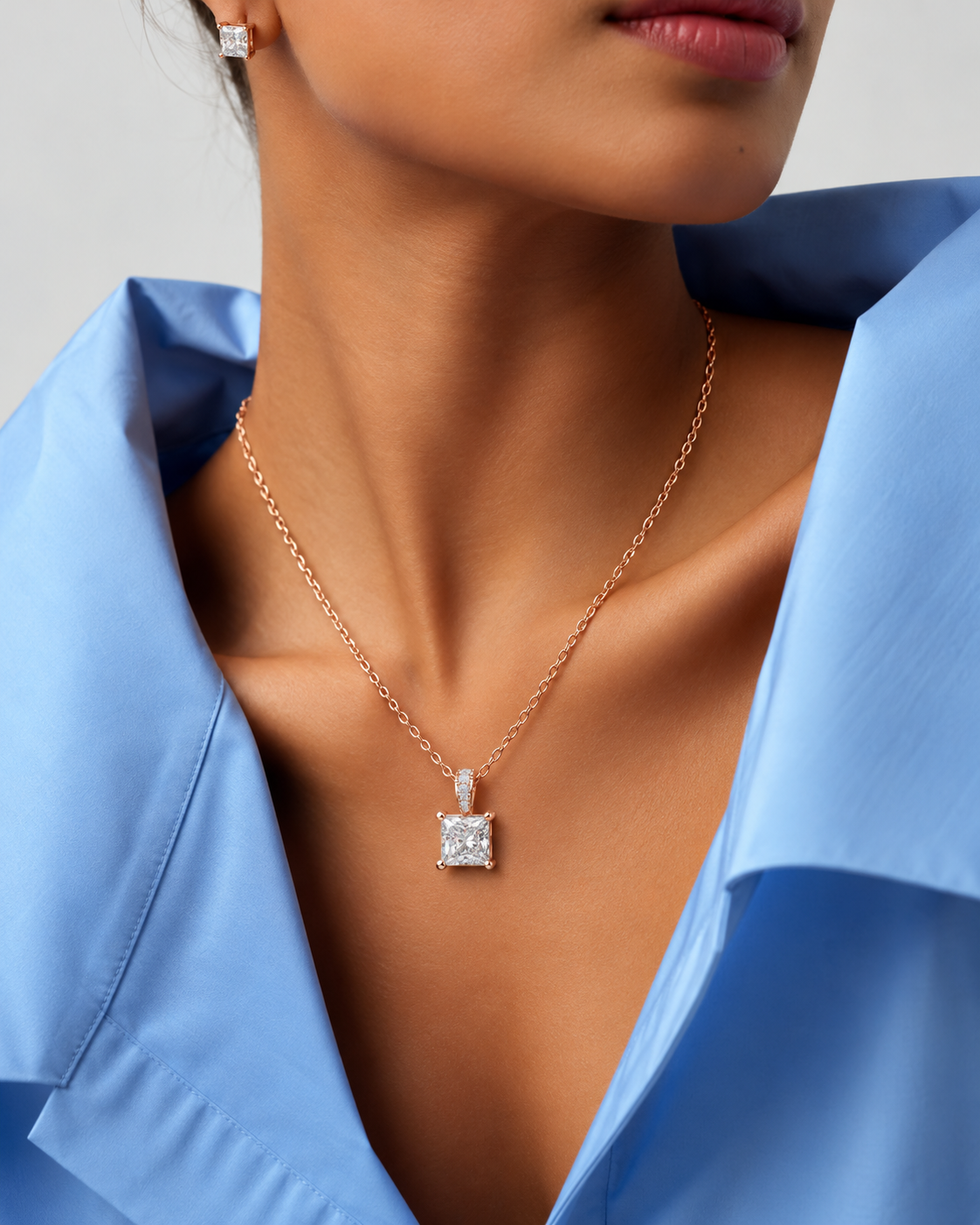 Eleganter Prinzess-Schliff Solitär-Diamant-Anhänger