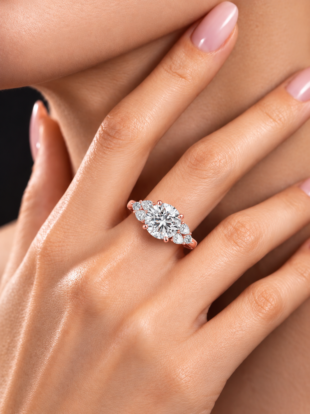 Radiant Trio Round Lab Grown Diamond Engagement Ring.
