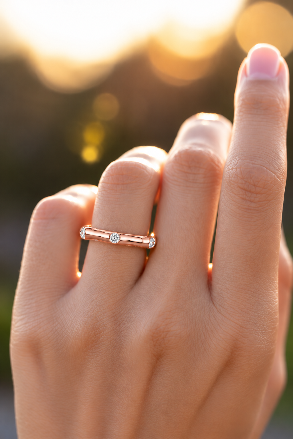 Elarienne Three-Diamond Sculpted Lab Grown Gold Band