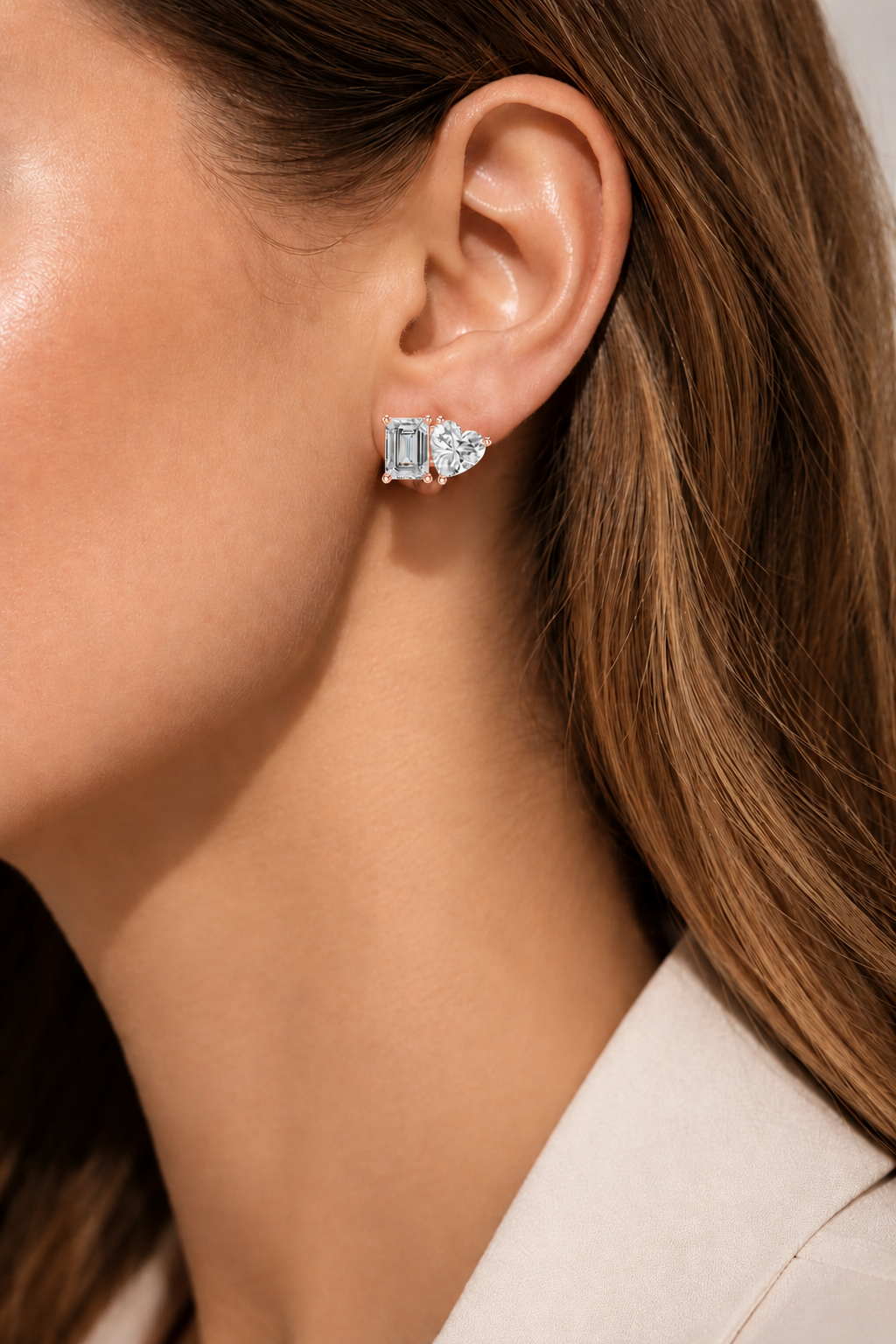 Elaris Emerald & Heart Lab Grown Diamond Stud Earrings
