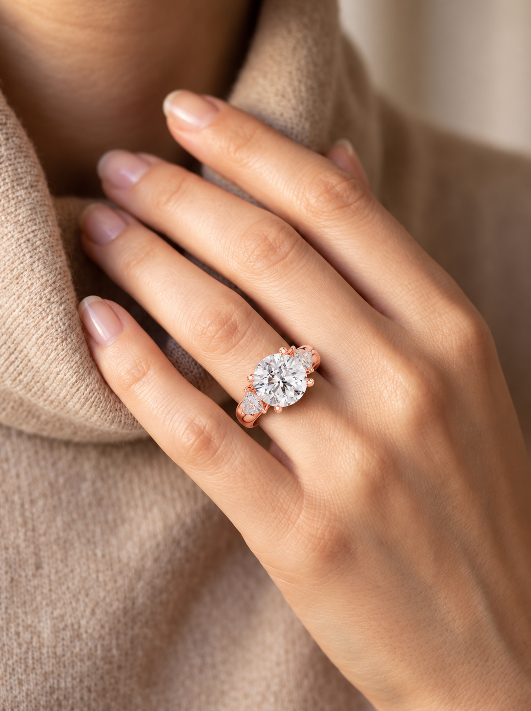 Elara Three-Stone Lab Grown Diamond Ring.