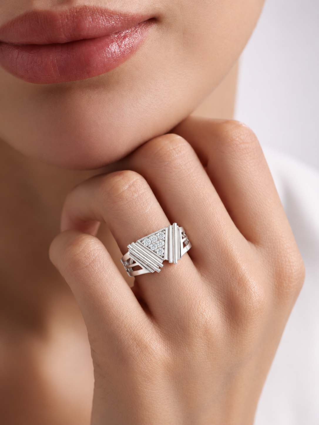 Virelia Sculpted Chevron Lab Grown Diamond Band Ring