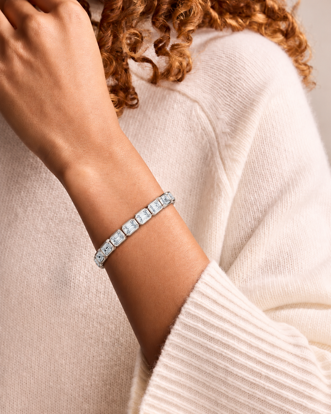 Emeraldine Emerald Cut Bezel Set Lab Grown Diamond Tennis Bracelet