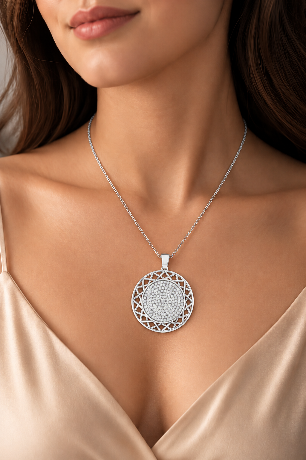 Aurelia Round Filigree Pavé Lab Grown Diamond Pendant Necklace