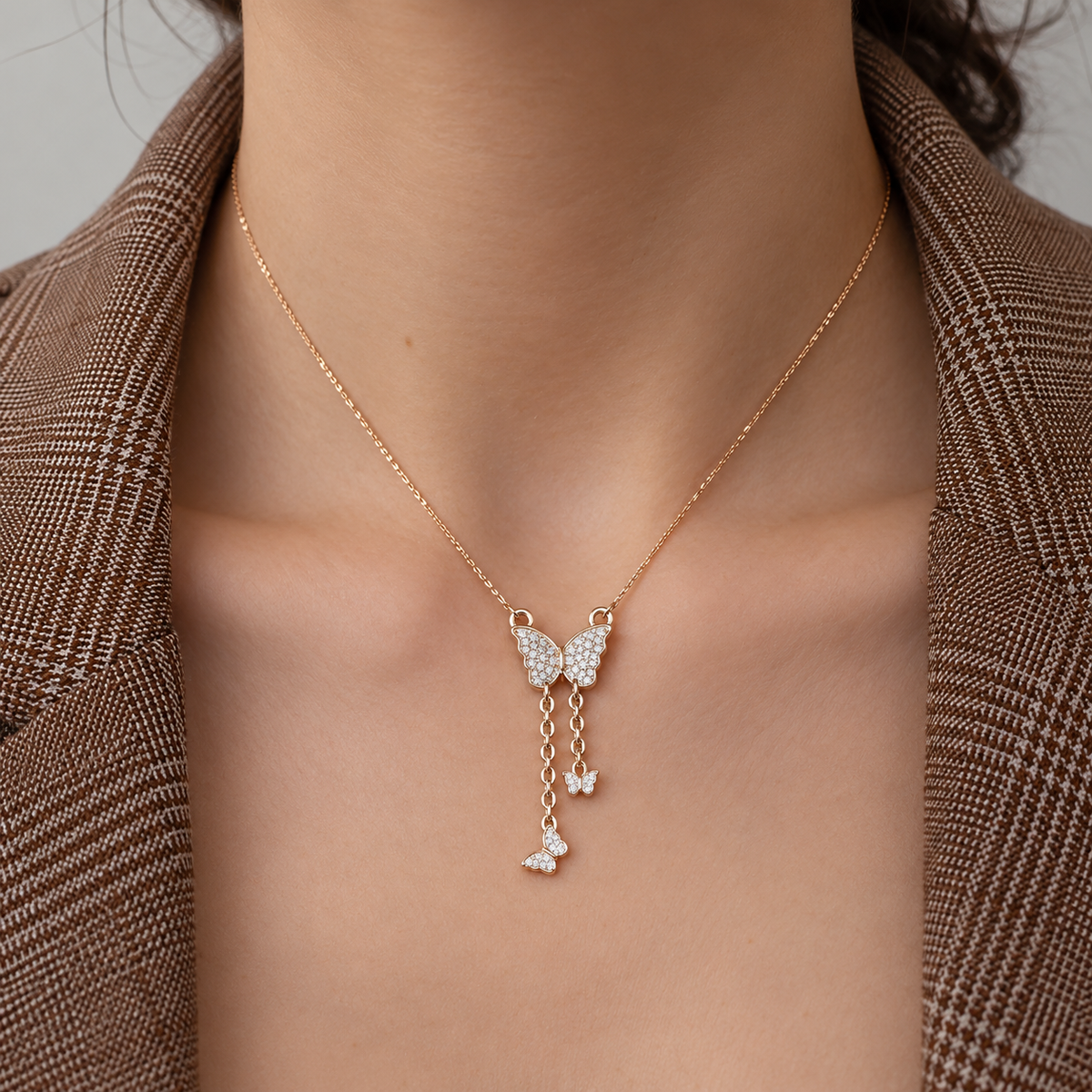 Aurelia Butterfly Cascade Lab Grown Diamond Pendant Necklace