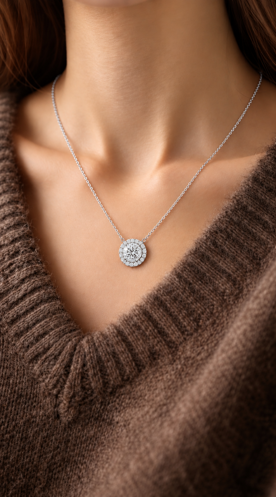 Halenne Floating Round Brilliant Halo Lab Grown Diamond Necklace