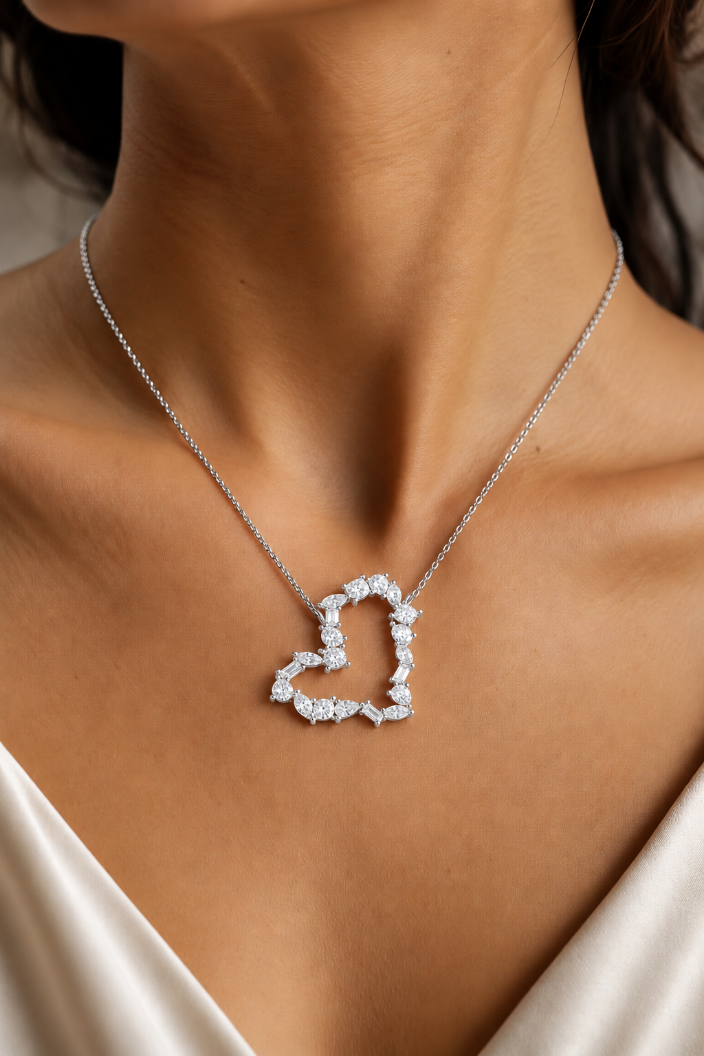 Amoraya Multi Shape Open Heart Lab Grown Diamond Pendant Necklace