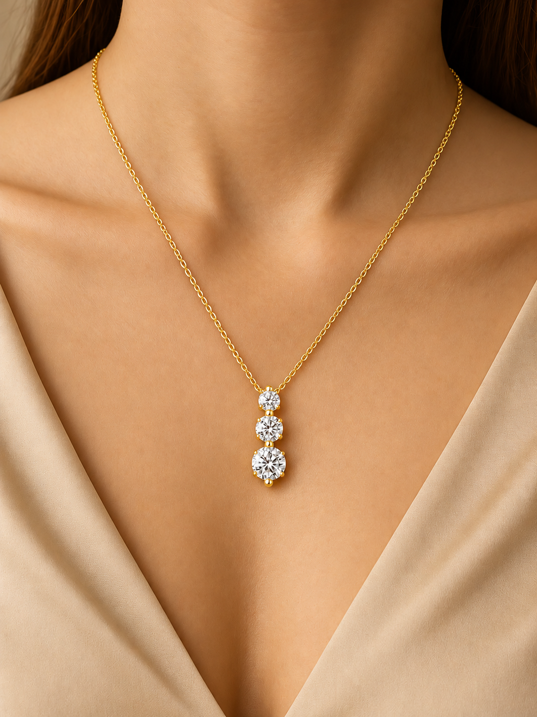 Noralis Past Present Future Graduated Three Stone Lab Grown Diamond Drop Pendant