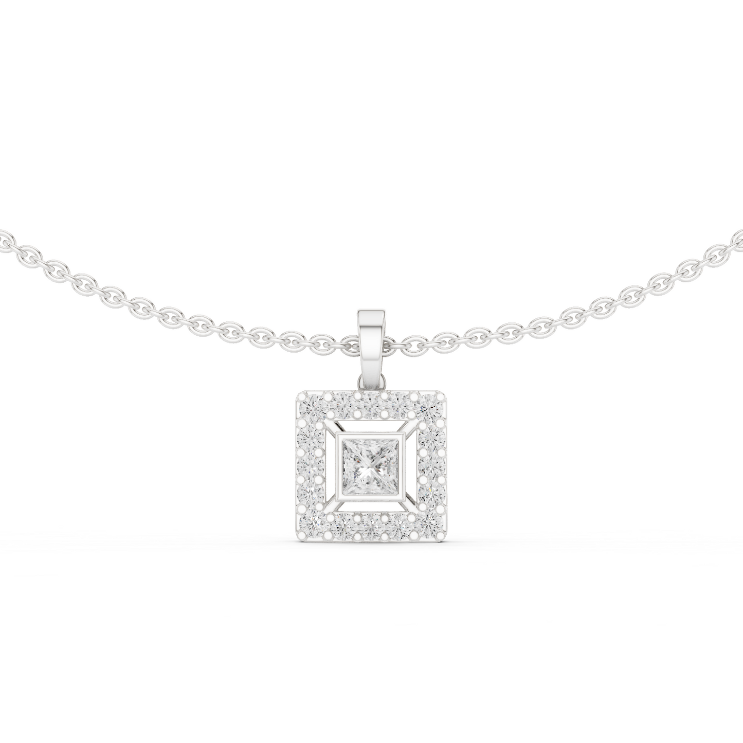 Luxury Square Diamond Halo Necklace for Women