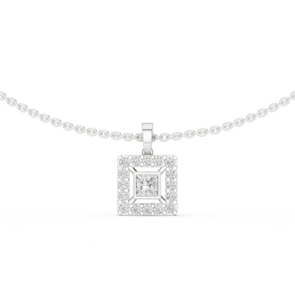 Luxury Square Diamond Halo Necklace for Women