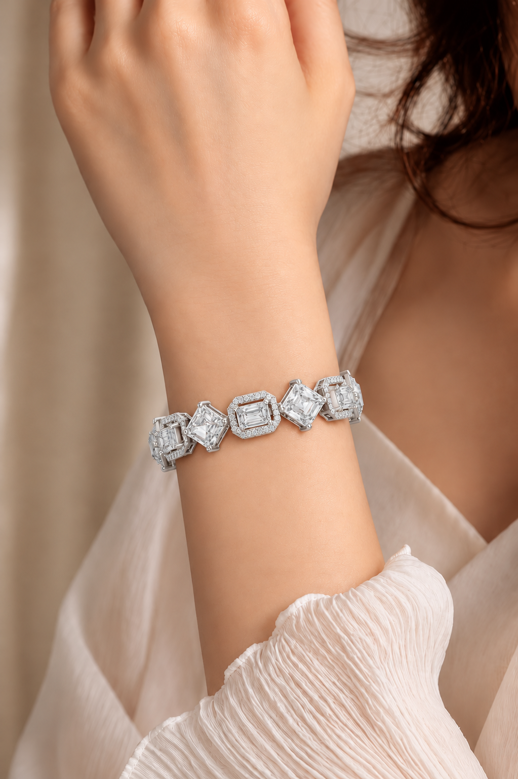Harlequina Asscher & Emerald Cut Art Deco Lab Grown Diamond Bracelet