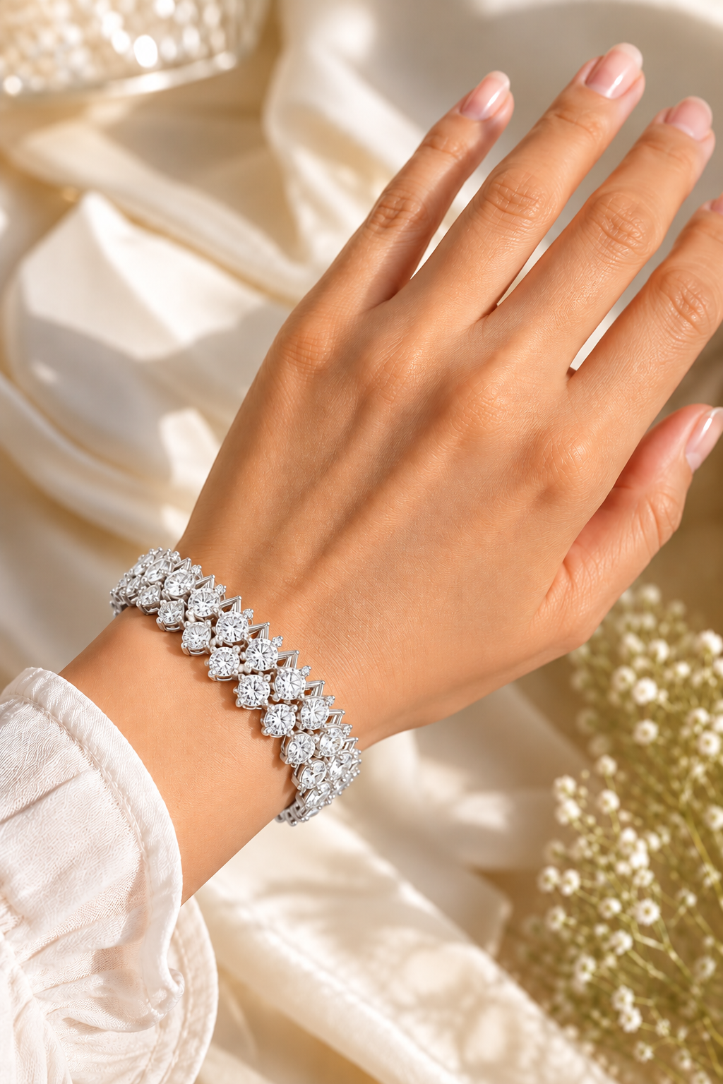 Tresora Three-Row Round Lab Grown Diamond Statement Bracelet