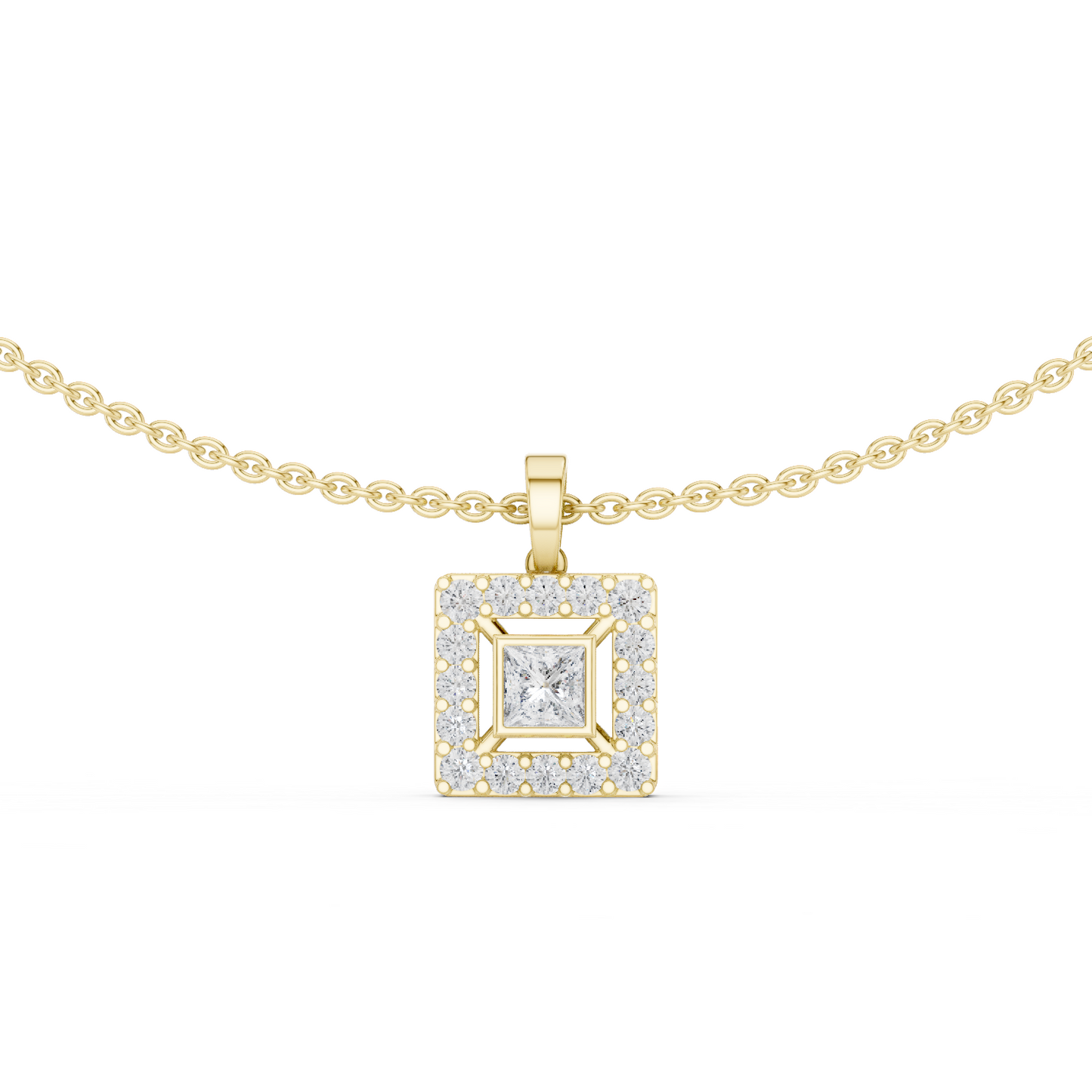 Luxury Square Diamond Halo Necklace for Women