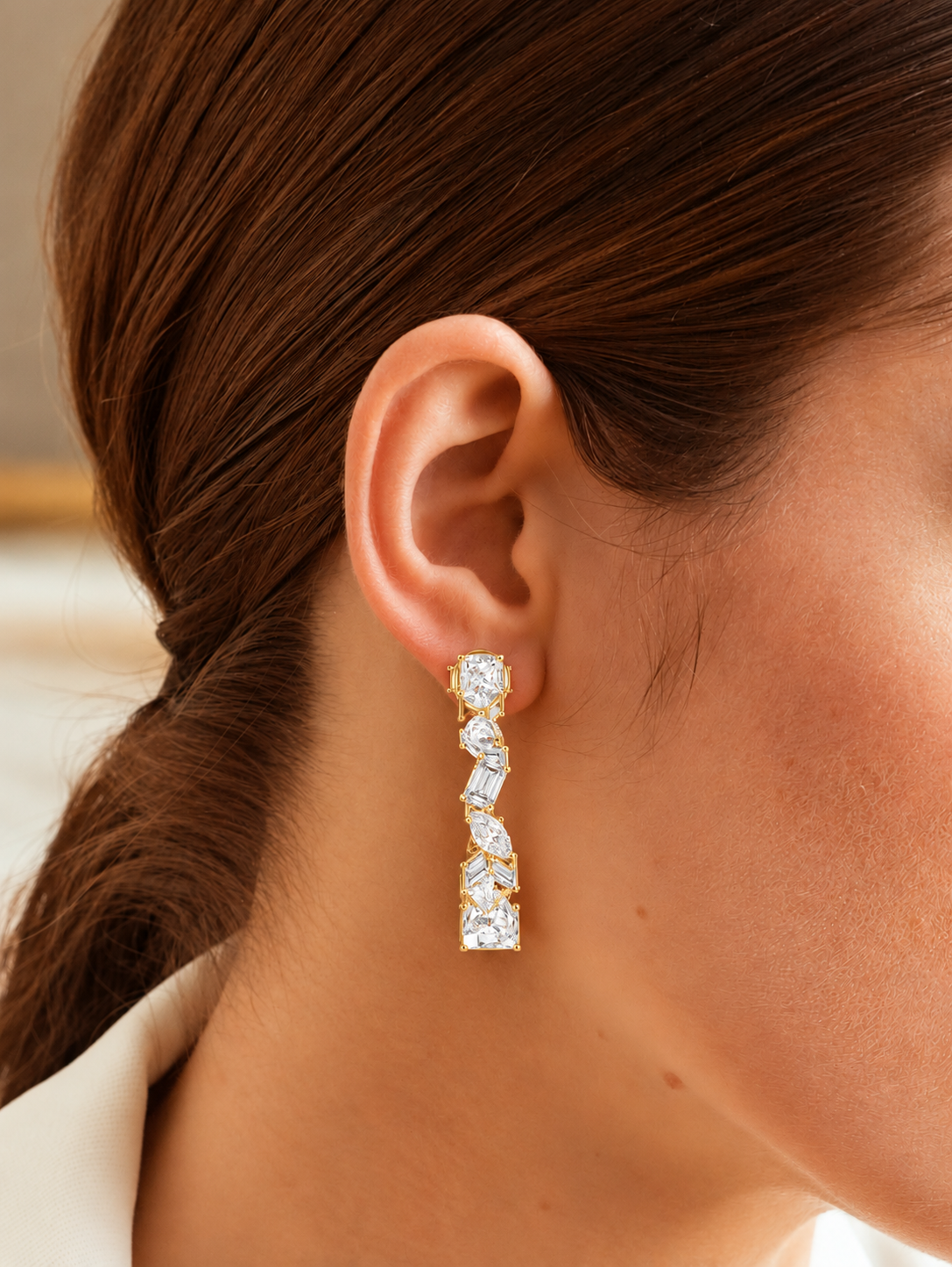 Lyanna Sculpted Cascade Lab Grown Diamond Drop Earrings