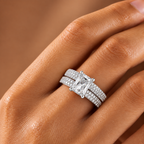 Verlobungsring mit Diamant im Smaragdschliff | Goldring mit doppeltem Halo