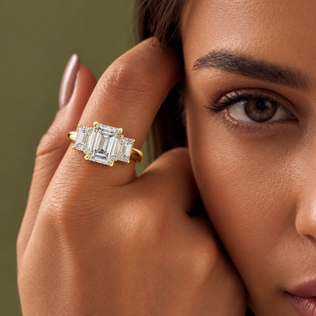 Grand Baguette Lab Grown Diamond Three-Stone Ring.