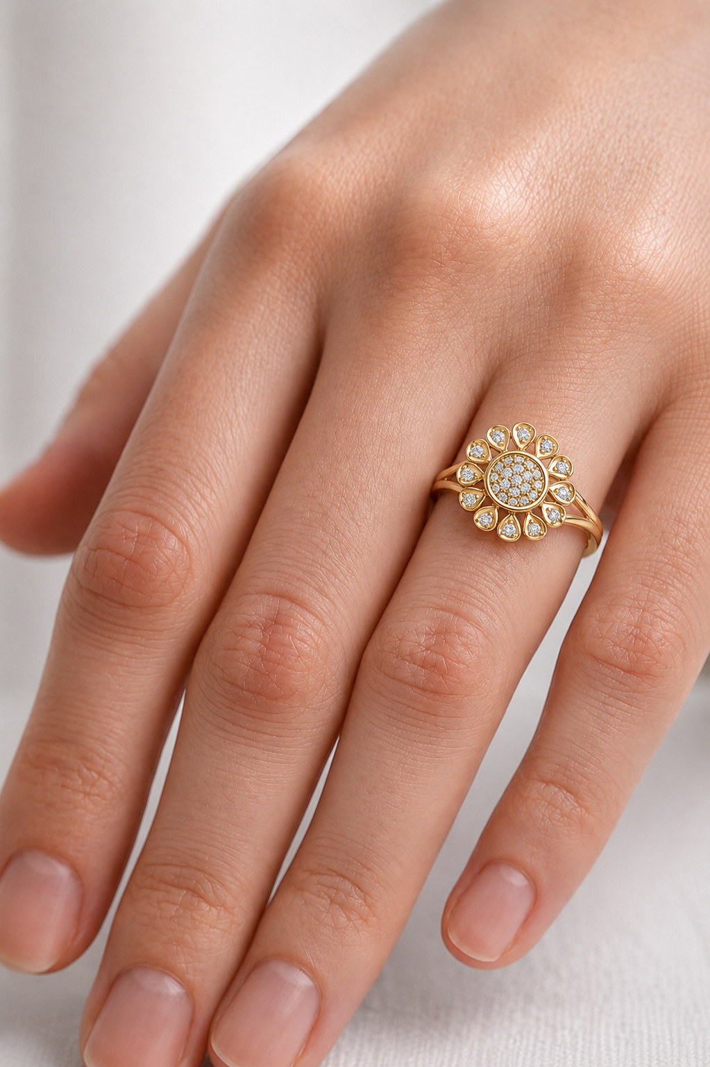Diamond Daisy Halo Ring for Women, Nature Inspired Fine Jewelry, Birthday Gift
