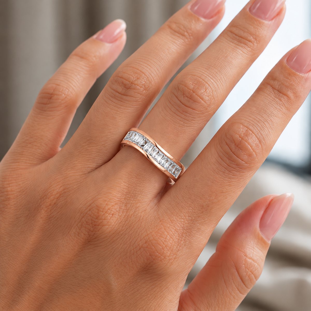 Radiant Channel-Set Lab Grown Diamond Gold Band Ring.