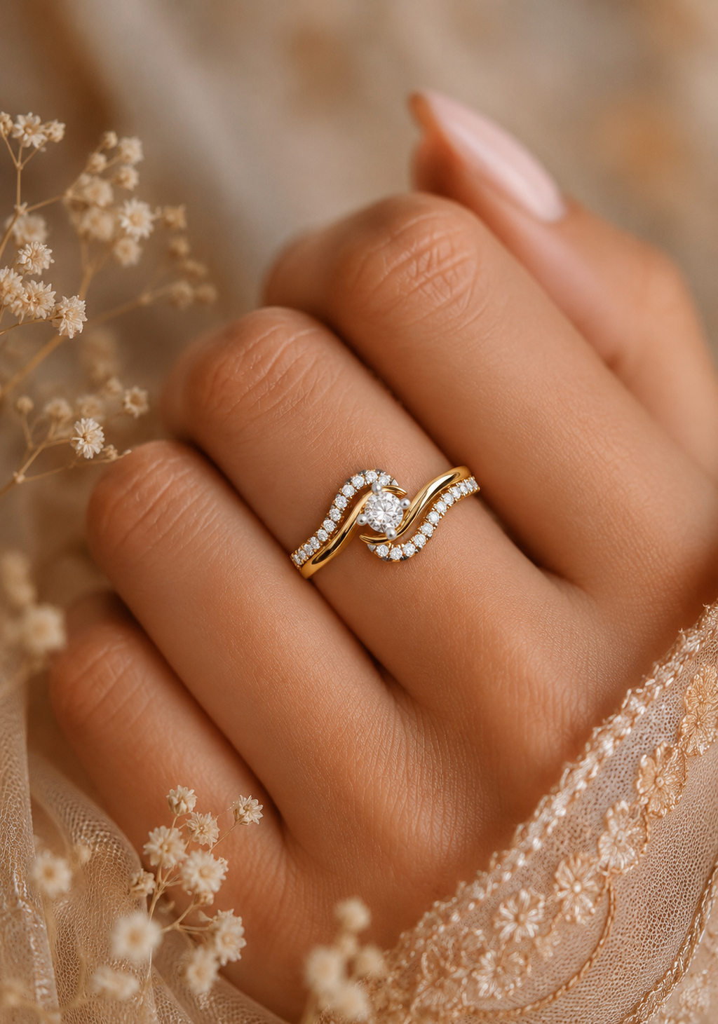 Sparkling Wave Design Engagement Ring.