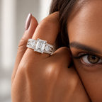Majestic Emerald-Cut Lab Grown Diamond Three-Stone Ring.