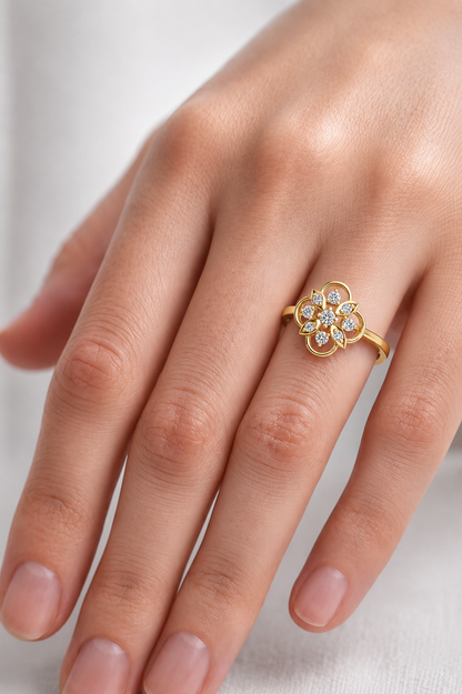 Luxury Women's Diamond Flower Halo Ring, Elegant Floral Cluster Statement Design.