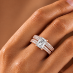 Verlobungsring mit Diamant im Smaragdschliff | Goldring mit doppeltem Halo