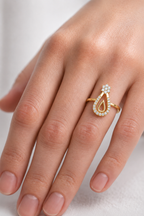 Open Teardrop Diamond Ring | Floral Cluster Design | Minimalist Ring for Women.