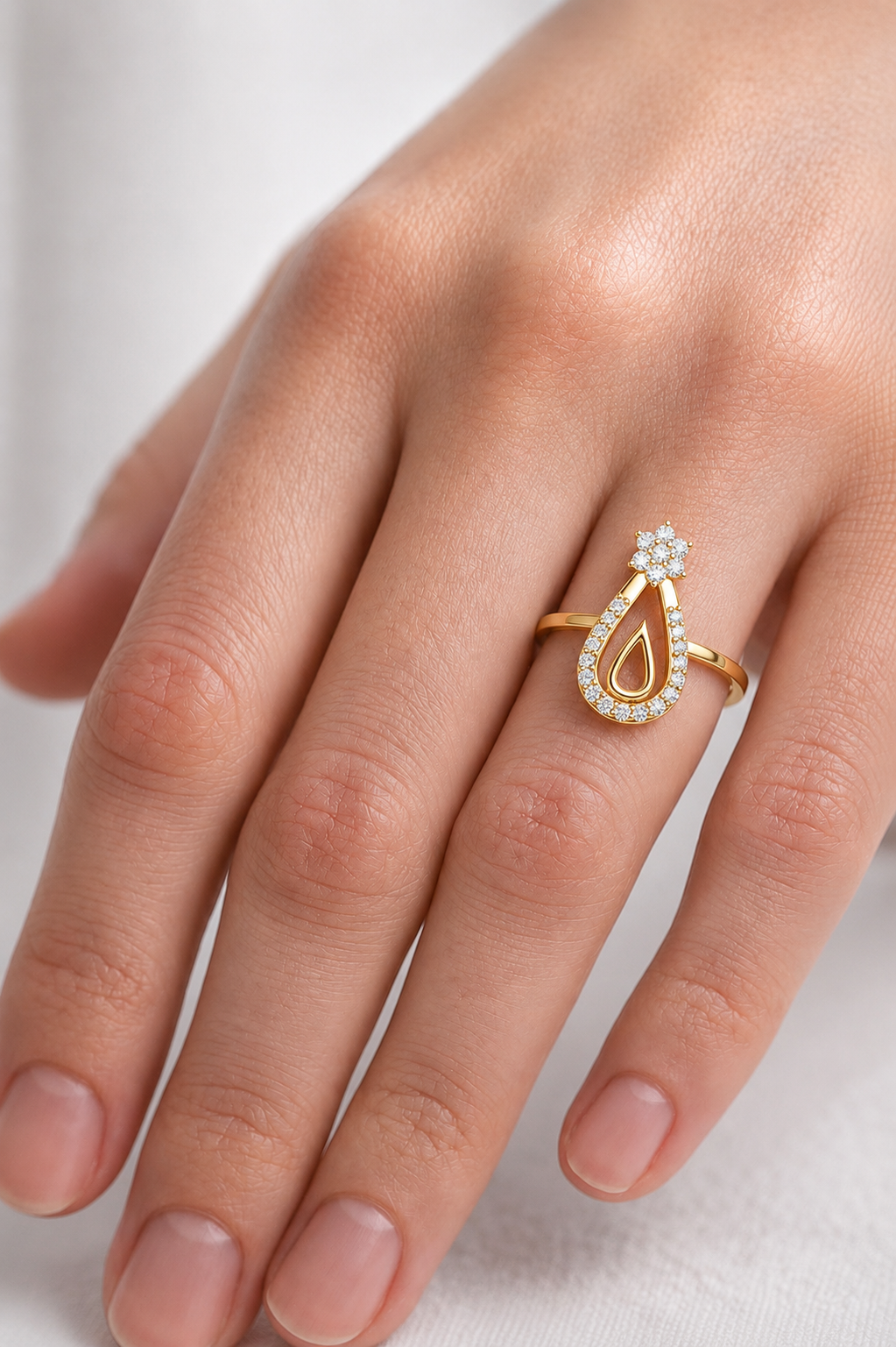 Open Teardrop Diamond Ring | Floral Cluster Design | Minimalist Ring for Women.