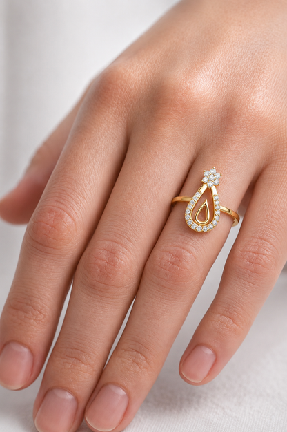 Open Teardrop Diamond Ring | Floral Cluster Design | Minimalist Ring for Women.