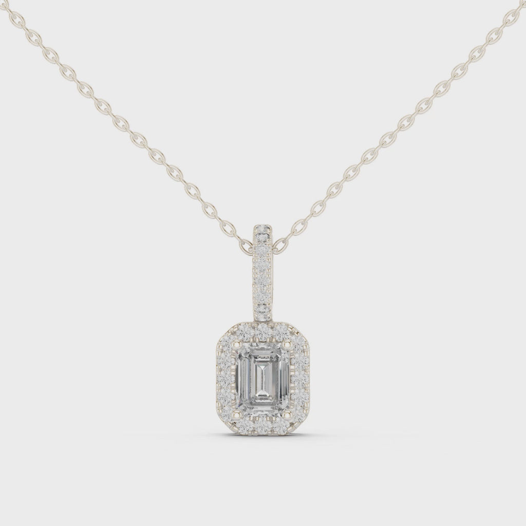 Luxury Emerald-Cut Solitaire Pendant with Diamond Accent