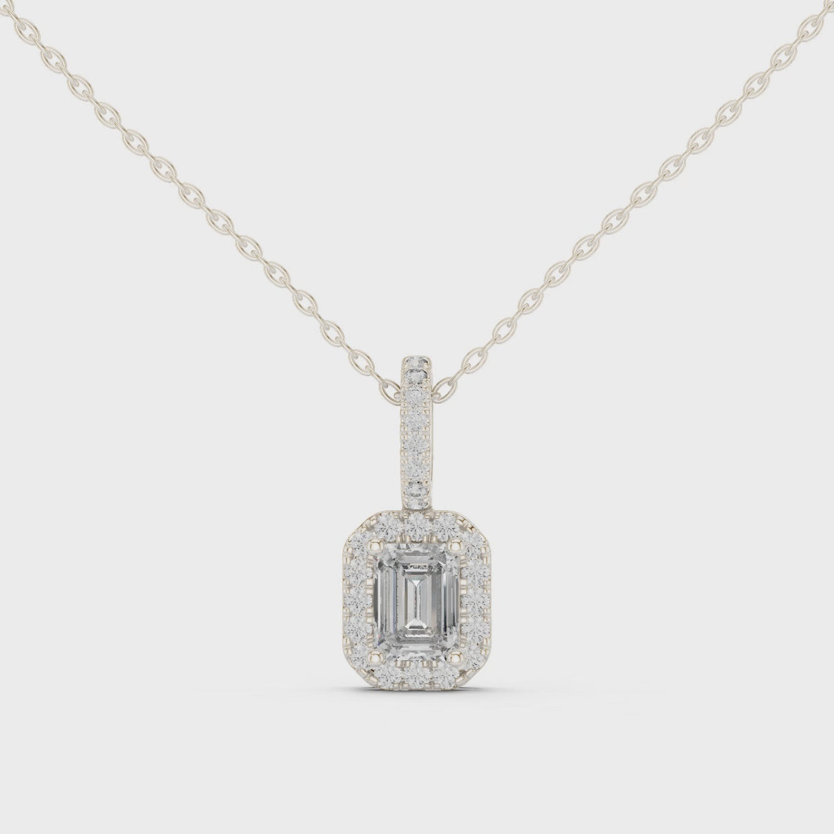 Luxury Emerald-Cut Solitaire Pendant with Diamond Accent