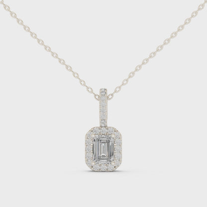 Luxury Emerald-Cut Solitaire Pendant with Diamond Accent