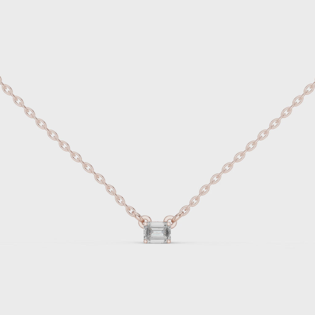 Minimalist Step-Cut Diamond Pendant in Rose Gold
