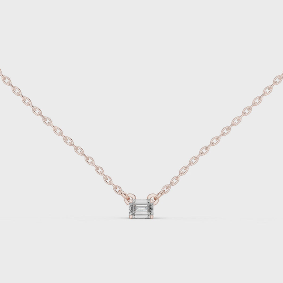 Minimalist Step-Cut Diamond Pendant in Rose Gold