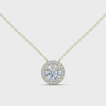 Classic Halo Diamond Pendant Necklace in Rose Gold Finish