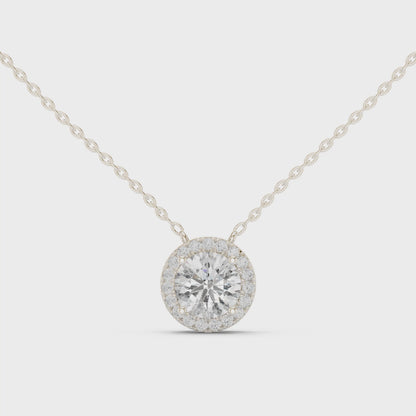 Classic Halo Diamond Pendant Necklace in Rose Gold Finish