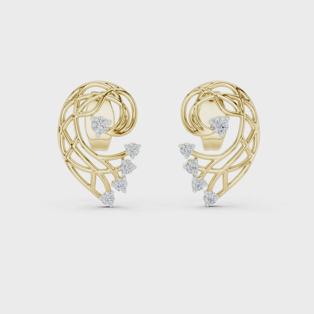Funkelnde Diamant-Gold-Creolen | Ohrringe mit Blumenmuster