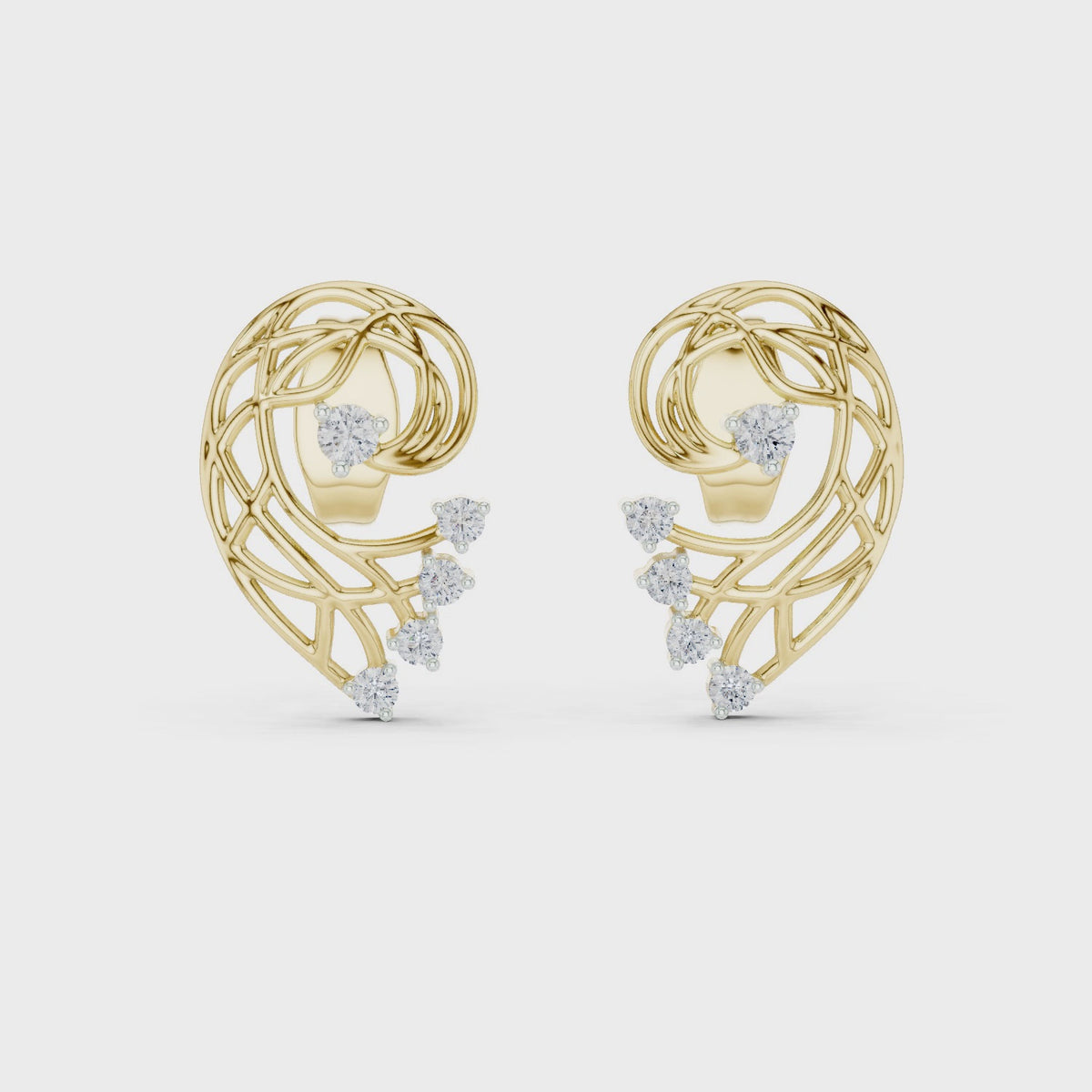 Funkelnde Diamant-Gold-Creolen | Ohrringe mit Blumenmuster