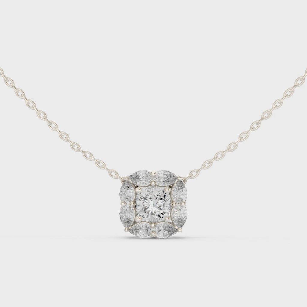 Elegant Cushion Diamond Cluster Necklace for Women
