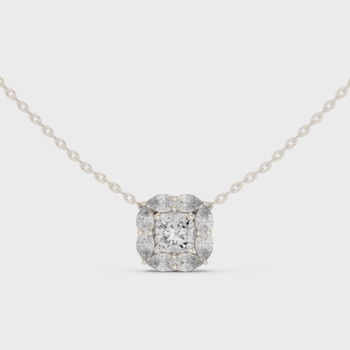 Elegant Cushion Diamond Cluster Necklace for Women
