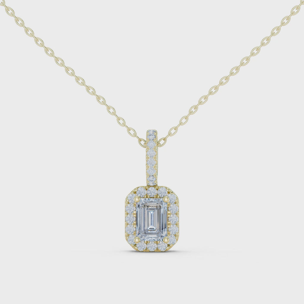 Luxury Emerald-Cut Solitaire Pendant with Diamond Accent