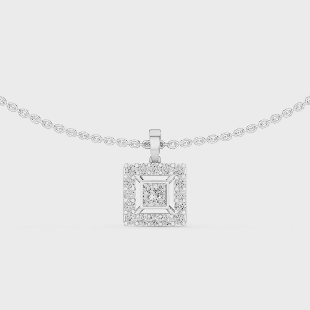 Luxury Square Diamond Halo Necklace for Women