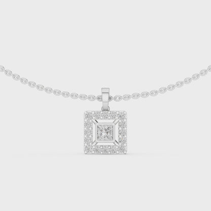 Luxury Square Diamond Halo Necklace for Women