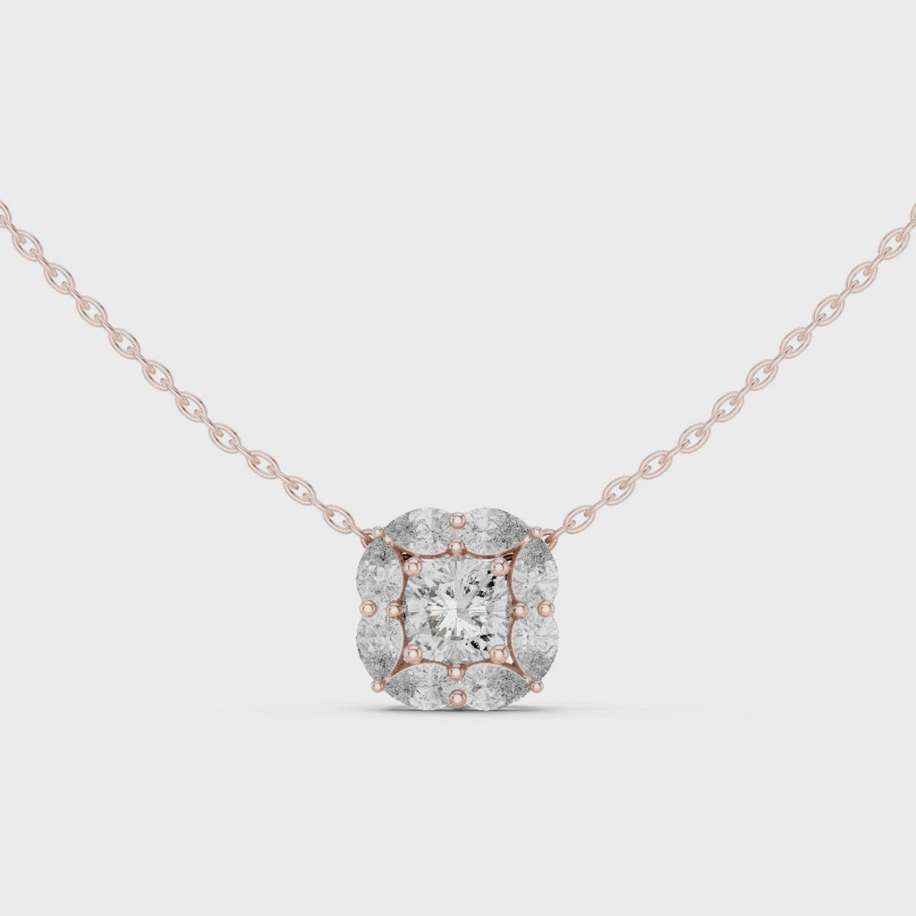 Elegant Cushion Diamond Cluster Necklace for Women