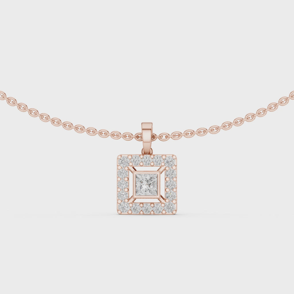 Luxury Square Diamond Halo Necklace for Women