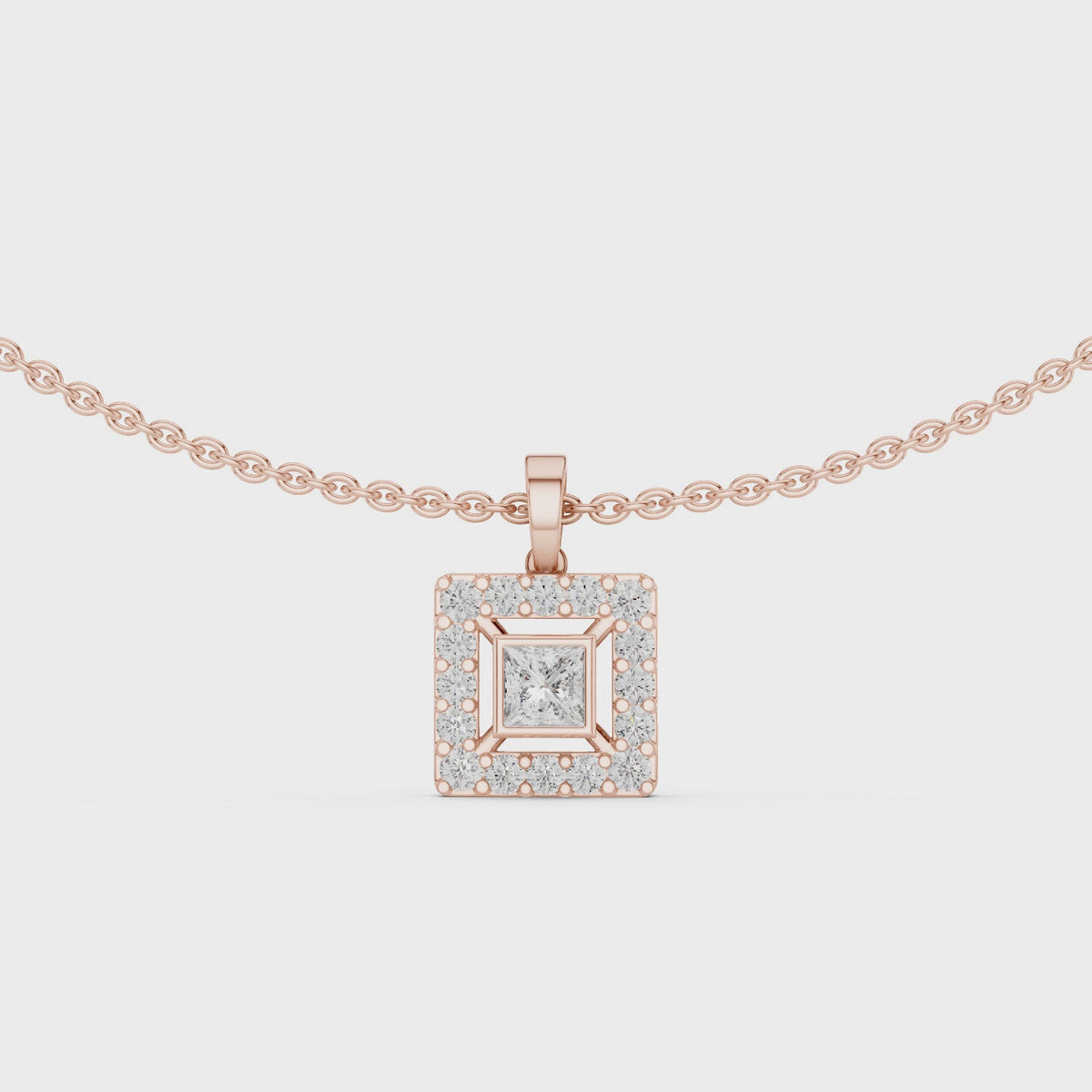 Luxury Square Diamond Halo Necklace for Women