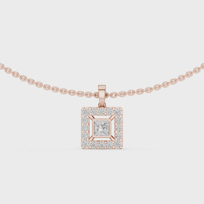 Luxury Square Diamond Halo Necklace for Women
