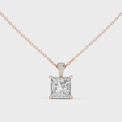 Elegant Princess Cut Solitaire Diamond Pendant